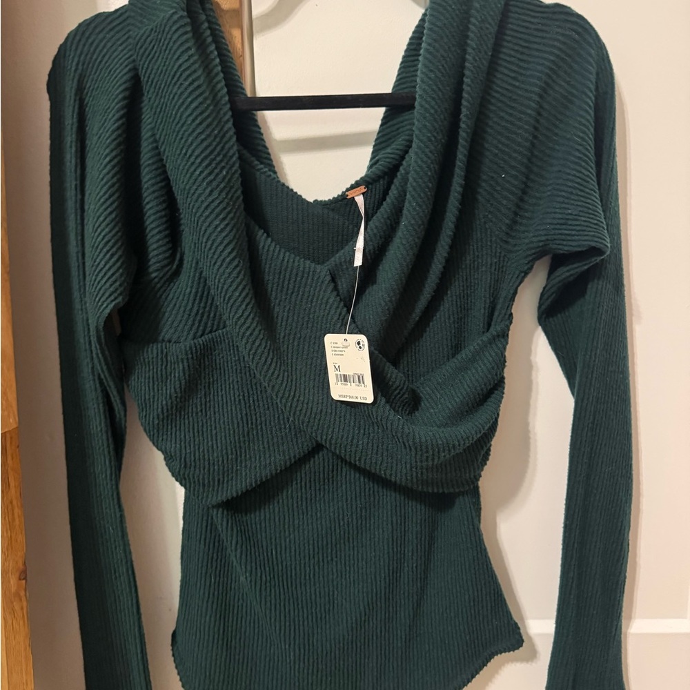 Free People Green Off-the-Shoulder Sweater